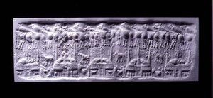 有柄圆筒印模，乌鲁克（今伊拉克瓦尔卡），约公元前3300-3000年（石膏）。