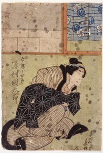 泽村国太Ii 饰演的妻子 Kojor，选自戏剧《Hanafubuki Utanonadokoro》（彩色木刻版画） 作者 孙白斋北荣