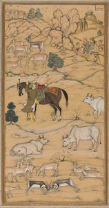 阿克巴骑马，切斯特-比蒂的《阿克巴纳马史》中的一页，1605-07。 作者 苏尔达斯古吉拉特语