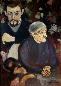 画家 Maurice Utrillo、他的祖母和一只狗的肖像 苏珊娜·瓦拉东 (Suzanne Valadon) 的画作 (1865-1938)
