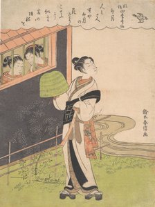 一个吹笛子的和尚Komuso，第四个月Uzuki，从时尚的P...系列，约1768年。 作者 铃木春信