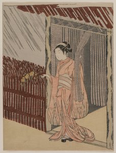 穿粉红色连衣裙的女孩，1766年。 作者 铃木春信