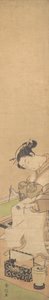 一个花魁坐在床上，写着一封信，约1769.，约1769.。 作者 铃木春信