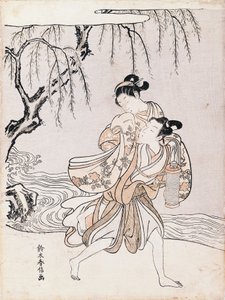 河岸上的夫妇，铃木春信（1725-1770），水墨和色彩，日本，日本文明，江户时代 作者 铃木春信