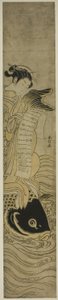 宫女骑鲤鱼（模仿道教神仙金刚[中国：秦高]）。 作者 铃木春信