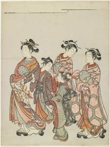 1766年后，与游行队员一起参加妓女 作者 铃木春信