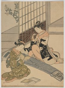 江户时代的古筝降鹅，c.1766（彩色木版画） 作者 铃木春信