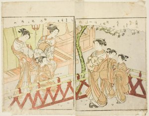 双页插图，选自 "春锦图画书（Ehon haru no nishiki）"第 2 卷 作者 铃木春信