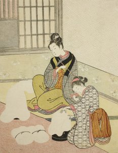 牙线成型机上的傍晚雪 作者 铃木春信