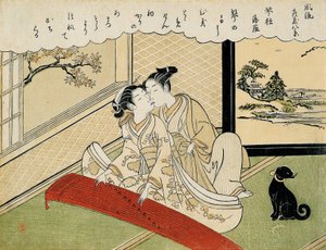 鹅从一组&39;八种时尚客厅风景（Furyu zashiki hakkei）&39;的琴桥上降下来的鹅