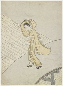 1765年，藤原没有Teika的诗歌穿越萨诺 作者 铃木春信