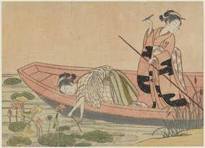 1765年后，周茂书的冥想（彩色木版画） 作者 铃木春信