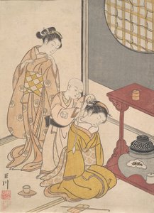 双层架子上的夜雨》，出自《八堂会审》系列Zashiki hakk...，约1766。 作者 铃木春信