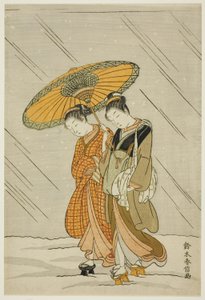 从公共浴室回来路上的雪 作者 铃木春信