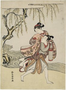 私奔（模仿《伊势物语》中芥川的情节） 作者 铃木春信