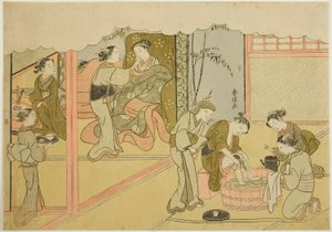 初产妇》（Uizan），"织锦版画中的婚姻，贤良淑德的妇女的马车（Konrei nishiki misao-guruma）"系列的第七张 作者 铃木春信
