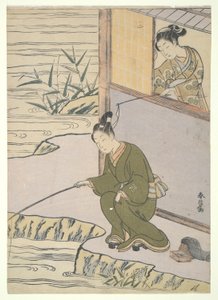 给钓鱼者挠痒痒 作者 铃木春信