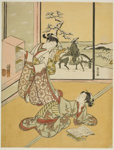 两位年轻女性阅读书籍 作者 铃木春信
