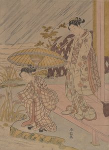 在雨中观看鸢尾花，1764-70。 作者 铃木春信
