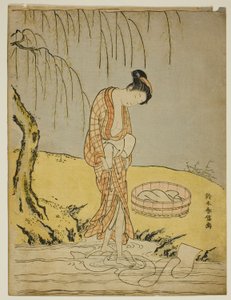 在溪流中洗衣服 作者 铃木春信
