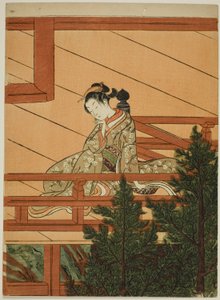 坐在清水寺阳台上的年轻女子 作者 铃木春信