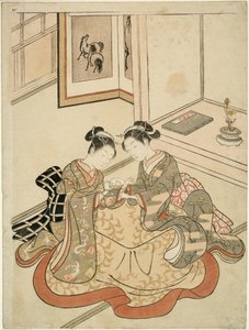 玩猫摇篮游戏的年轻女性 作者 铃木春信