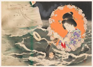 村井元斋为小说《旭樱》第一卷绘制的封面插图（kuchi-e）