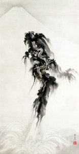 升龙与富士山（纸本水墨金画）