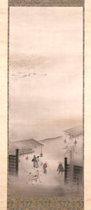 吉原与品川（绢本水墨、彩色和金色） 作者 铃木纪津