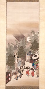 吉原与品川（丝绸、设色、描金） 作者 铃木纪津