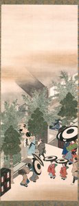 吉原和品川，江户时代（绢本水墨、彩色和金色）