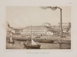 ‘Rosenlunds Fabriker’（Rosenlunds 工厂），Rosenlunds，斯德哥尔摩，瑞典，约 1840 年（彩色石版画） 作者 瑞典学校