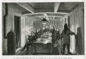 The square of La Vega, during a winter evening, and the activities of the crew: reading, chess and backgammon games, as well as liqueur tasting. Engraving from the Swedish edition, to illustrate the story “” Voyage de la Vega around Asia and Europe”, by Ni 作者 瑞典学校