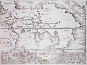 马约尔亚洲，摘自凯乌斯-朱利叶斯-索利努斯的《多史书，Rerum toto orbe memorabilium...》，1543年巴塞尔出版（木刻）。 作者 瑞士学校