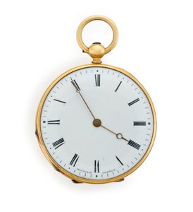 1846年6月30日刻有日内瓦的Moulinie openface键绕式圆筒怀表，金质 作者 瑞士学校