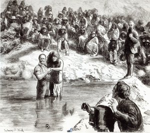 北美印第安人的洗礼 - 摩门教徒作为基督的使徒，1892年 作者 悉尼先验厅