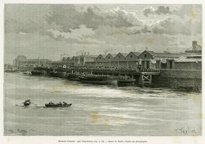 Guinness Brewery, export dock. Engraving by Taylor, to illustrate the story Trois mois en Irlande, in 1889, by Marie Anne de Bovet, in le tour du monde 1890, directed by Edouard Charton (1807-1890), Hachette, Paris.