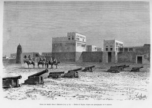 乍得巴林的谢赫艾萨宫。 泰勒的版画来说明故事 A Suse, journal des excavilles