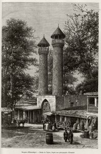 Elisabethpol（或Gandja，或Kirovabad，阿塞拜疆）的清真寺。泰勒的雕刻作品，为学院官员B.Chantre夫人于1890年在Le tour du monde, nouveau journal des voyages上发表的故事 "A travers l