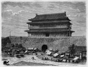 天安门，19 世纪北京（北京）的 Porte de la Purete Celeste。 来自 Taylor 的一幅画，来自 Morache 博士的照片，在“Le Tour du Monde, Nouveau journal des Voyages”中，由 Edouard Charton 编辑，巴黎