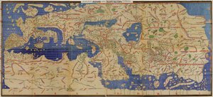 1929 年的副本，名称转写为 1154 年阿拉伯语 Tabula Rogeriana 的拉丁文字，上下颠倒，北朝上 作者 TabulaRogeriana.jpg
