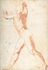 正面是站立的裸体男子，背面是三个士兵的研究，1550年。