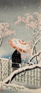 雪中的李子树