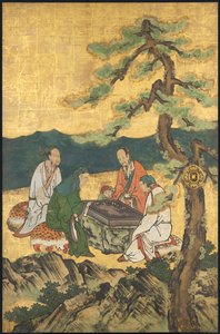 围棋，选自《四
成就，17 世纪初（滑动屏风；纸面墨水、彩色和金色） 作者 加野孝信