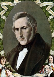 意大利作家亚历山德罗·曼佐尼 (Alessandro Manzoni，1785 - 1873 年) 的肖像坦克雷迪·斯卡佩利 (Tancredi Scarpelli，1866-1937 年) 插图，选自保罗·朱迪奇 (Paolo Giudici) 的《Storia d