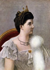 意大利王后黑山的海伦（埃琳娜）（1873-1952 年）肖像，Tancredi Scarpelli（1866-1937 年）为其绘制插图，选自 Paolo Giudici 所著《意大利历史》（Storia d