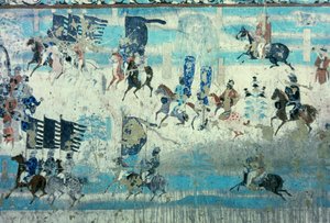 西域节度使张义潮，出使西藏，唐，850-907 年（壁画） 作者 唐代中文学校