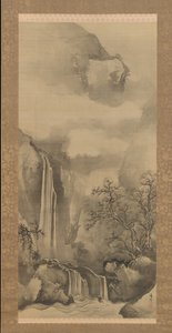 有瀑布的风景，1828年。
