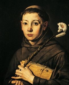 帕多瓦的圣安东尼，由安东尼奥-德-恩里克，又称坦齐奥-达-瓦拉洛（1575-1633）创作，布面油画。