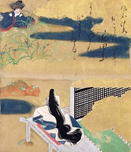 出发前往河内，选自《伊势物语》第23章（水墨、设色、金纸本） 作者 Tawaraya (学校) Sotatsu